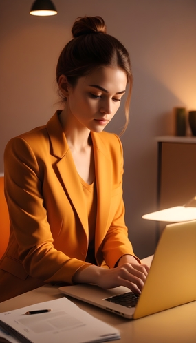 欧美商务美女深夜灯下电脑办公图片